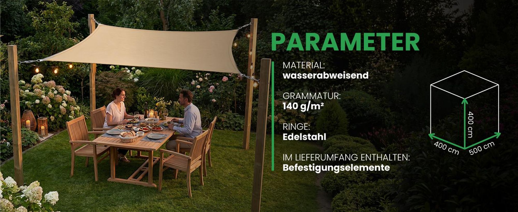 Sonnensegel Rechteckig 4x5m Sonnenschutz Wasserdicht Garten