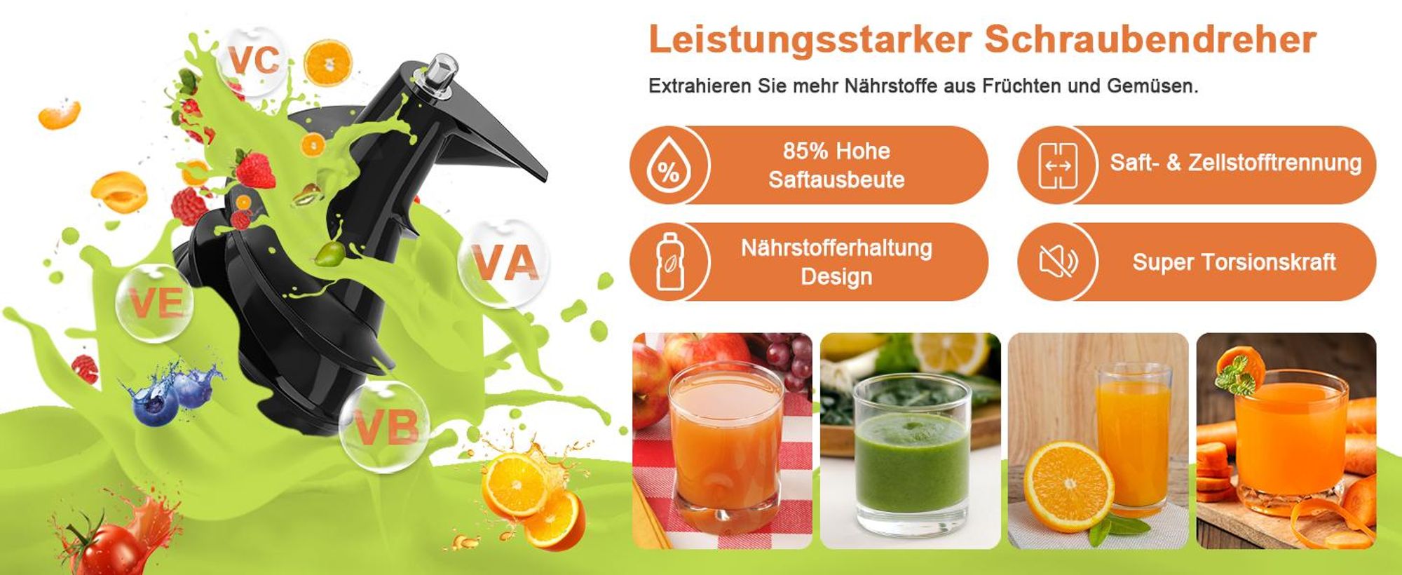 HOMELUX Entsafter 140 MM Slow Juicer 150W Einfüllschacht für Ganze Gemüse und Obst Kaltentsafter Elektrische mit 2 Tassen Reinigungsbürste, Silber