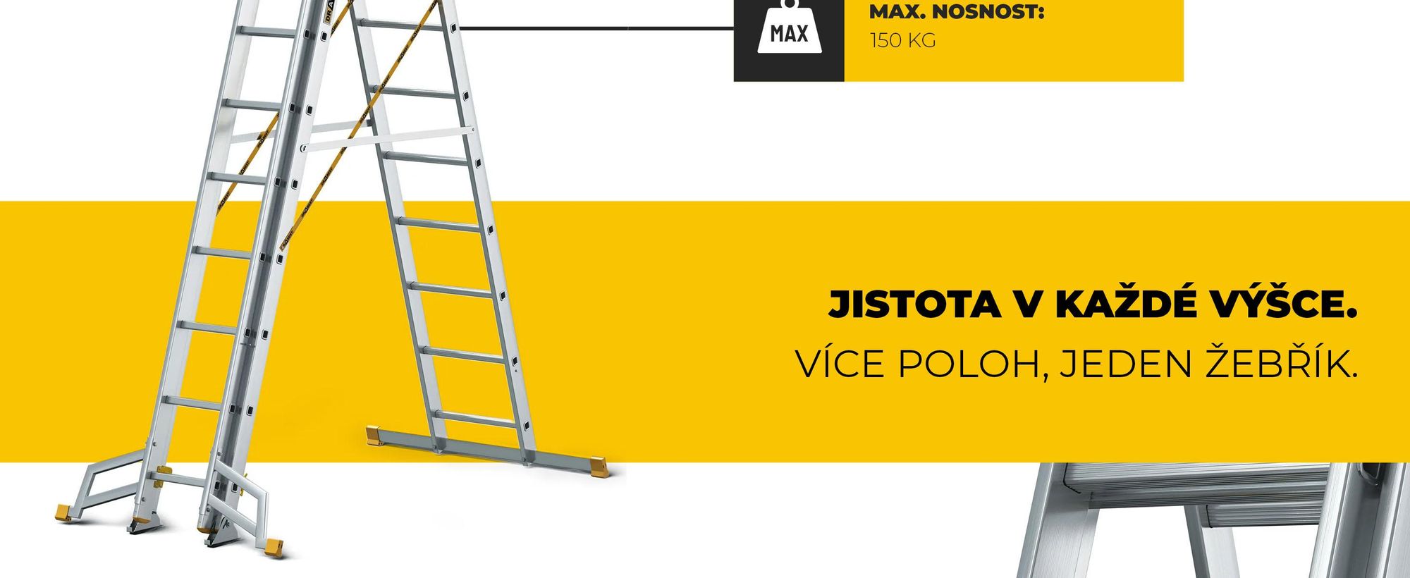 Drabest | Multifunkčný rebrík, viacúčelový rebrík z hliníka, nosnosť 150 kg – 3-dielny rebrík 3x11 priečok