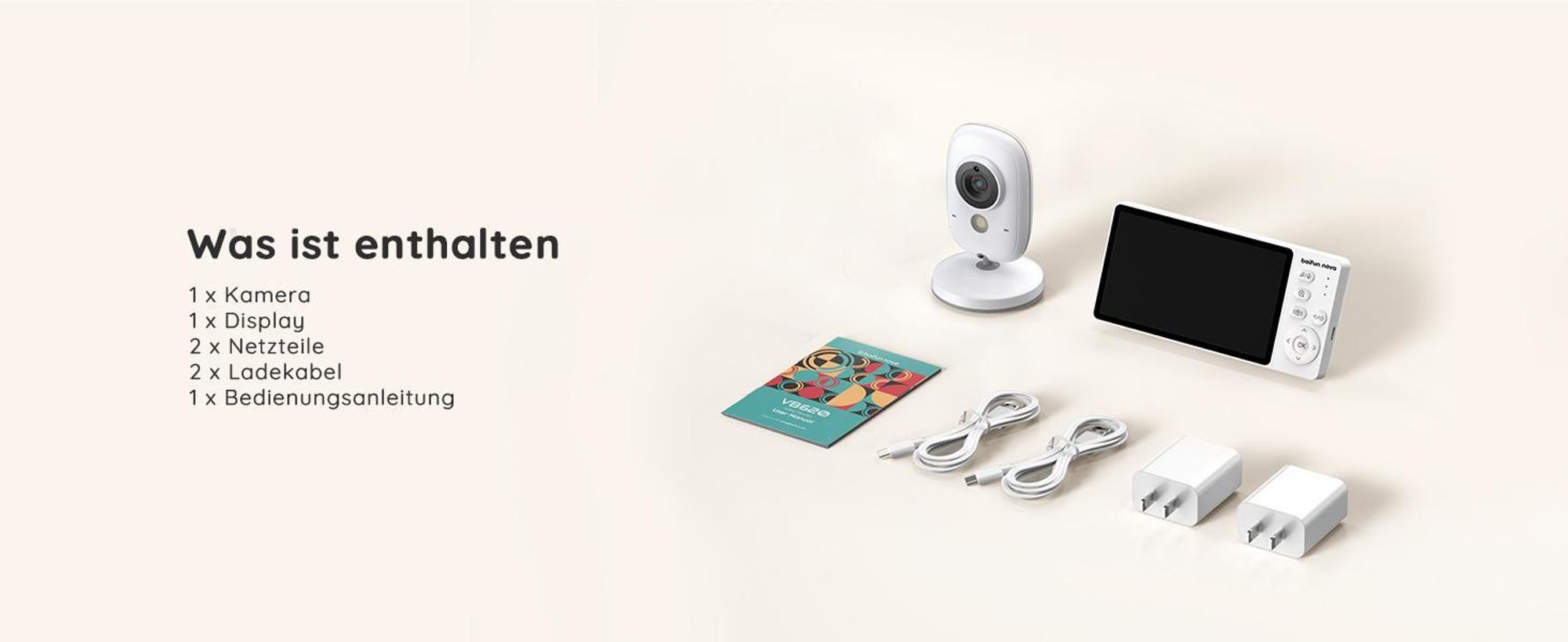 Babyphone mit Kamera, 5", VOX, Temperaturüberwachung, Gegensprechfunktion, IR-Nachtsich, weiß