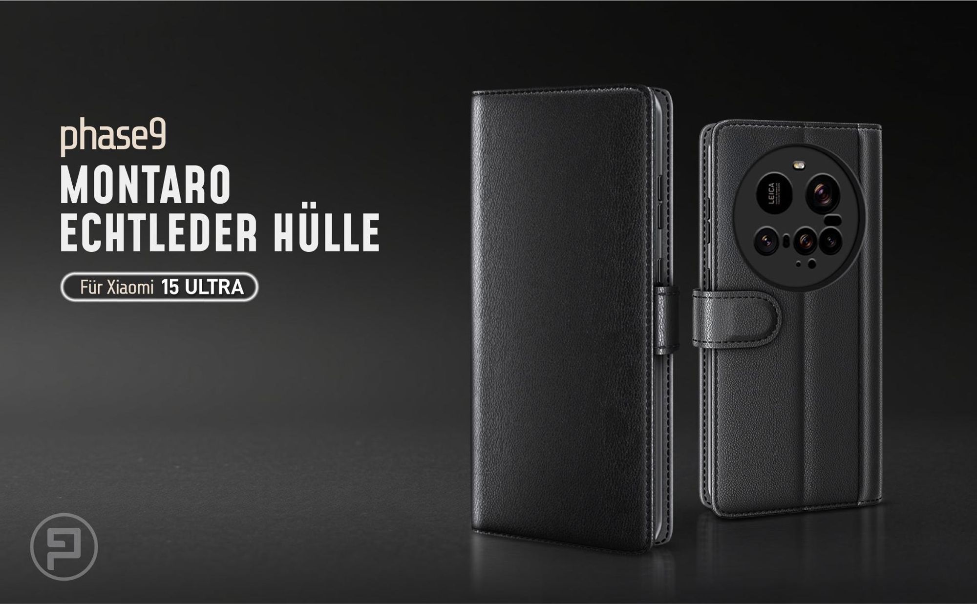 Schwarze Lederhülle für Xiaomi 15 Ultra mit Magnetschließe