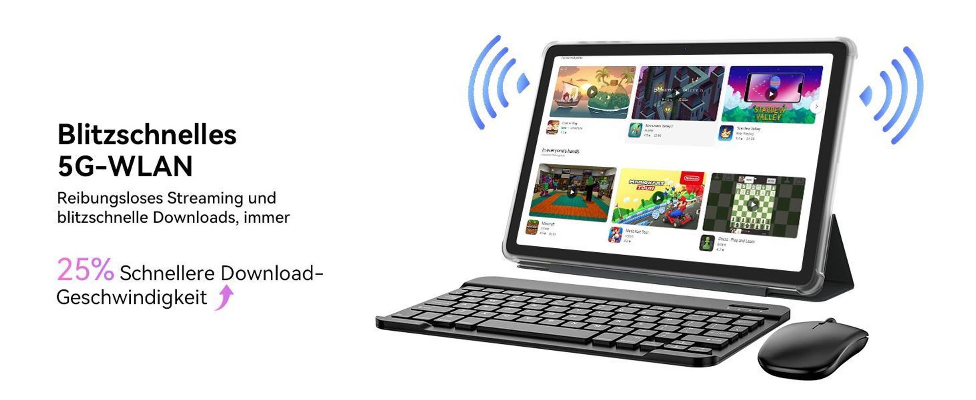 TABWEE T20 Android 16 Tablet 10.1 Zoll, 24GB(8+16) RAM+256GB ROM(2TB TF) mit Zubehör Tablet-PC, Widevine L1, 5G WiFi, Gemini Al