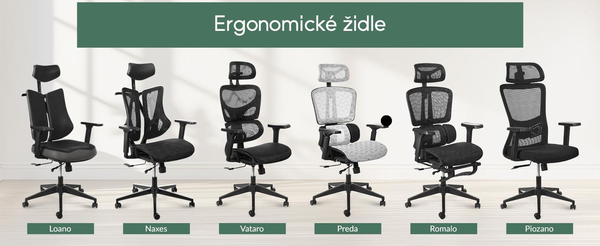 kancelářská židle di volio Vataro - ergonomická kancelářská židle s 2D opěrkou hlavy a 4D područkami, prodyšný sedák, tichá polyuretanová kolečka