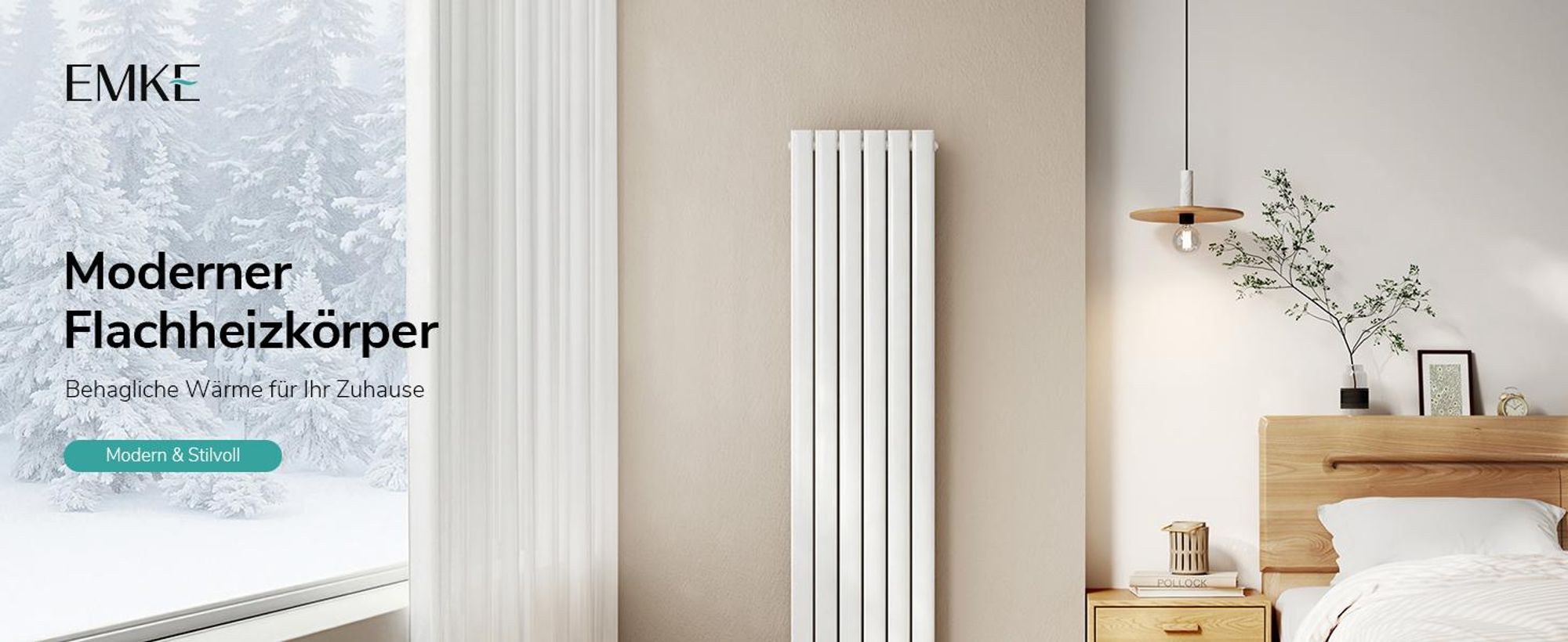 EMKE Heizkörper Flach 180 x 46 cm Doppellagig 1624 W Weiß Design Paneelheizkörper