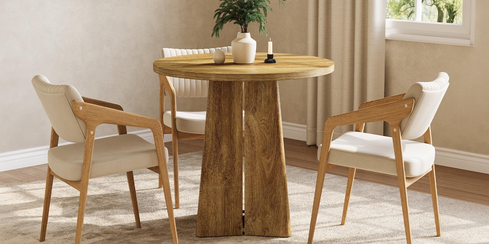 Tribesigns Runder Esstisch 80 cm, Küchentisch für 2-4 Personen, Landhaus-Stil Esstisch Rustikal Braun, Kompakter Tisch für Wohnzimmer, Küche