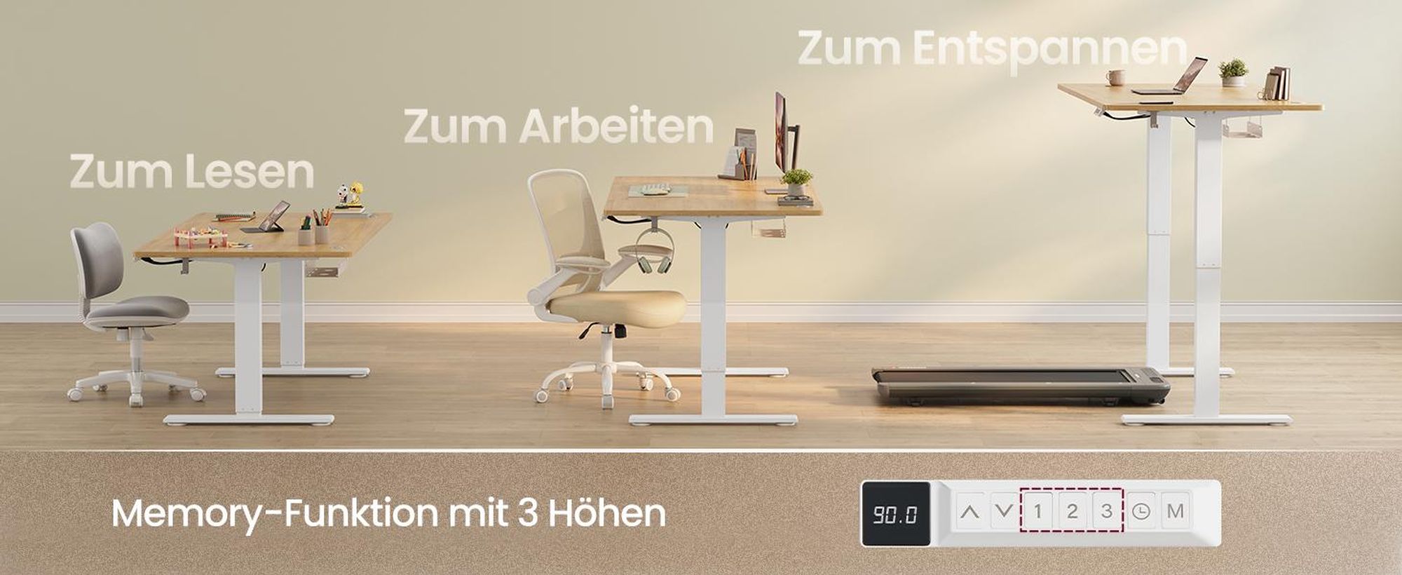 VASAGLE Elektrisch Höhenverstellbarer Schreibtisch, Stehpult mit Typ-C und Kabelmanagement für Home Office, 180 x 80 cm, Eichefarben