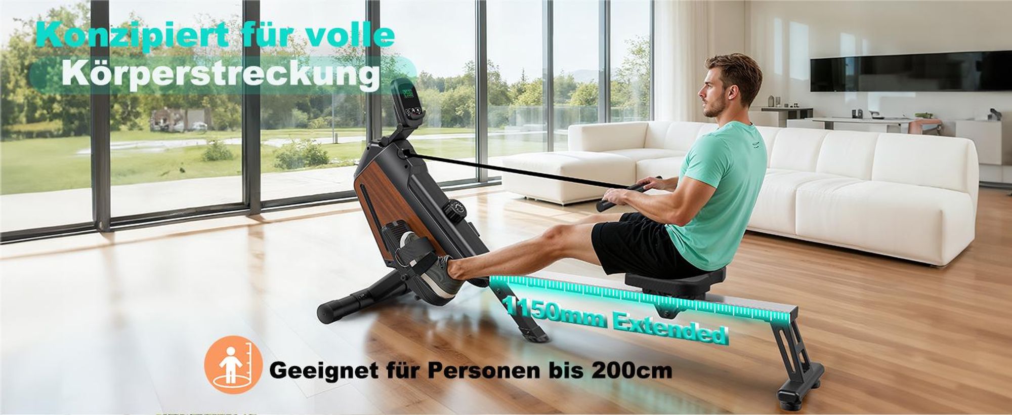 VOWVIT Rudermaschine magnetisch, 16 Stufen, leise, App, 160 kg, vertikal platzsparend, Silber