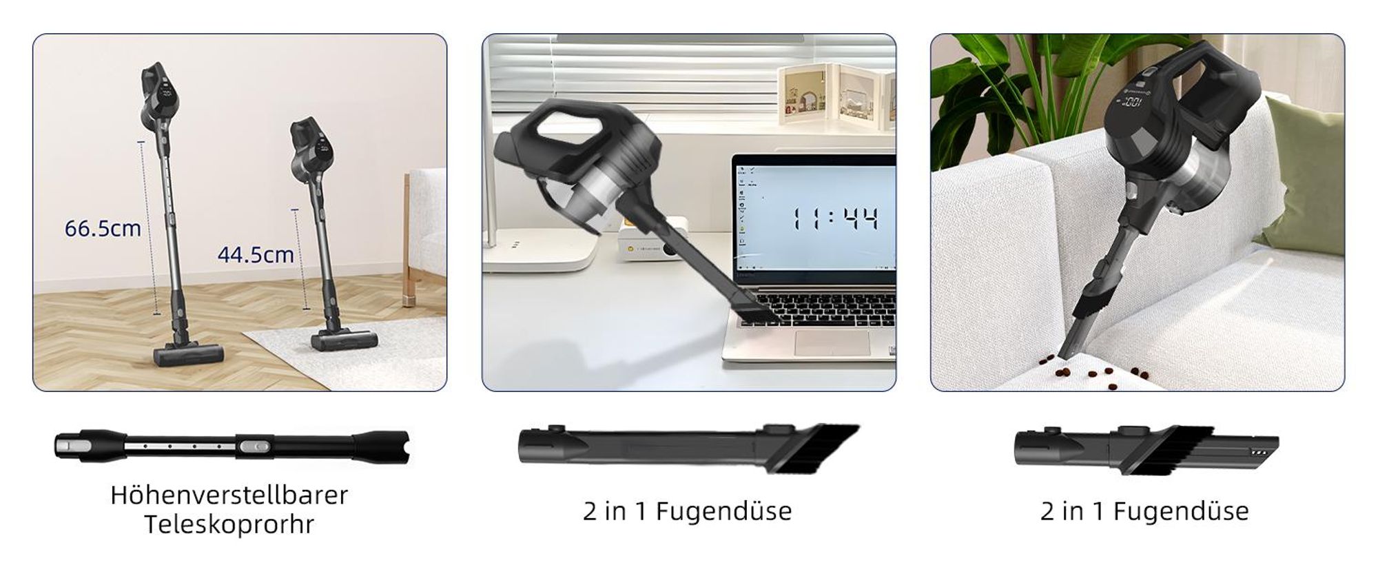 Aiibot 45000Pa Akku Staubsauger Bis zu 50 Min Laufzeit,Staubsauger Kabellos mit LED Touchscreen,8-Konische Zyklonsystem,Anti-Tangle-Bürste