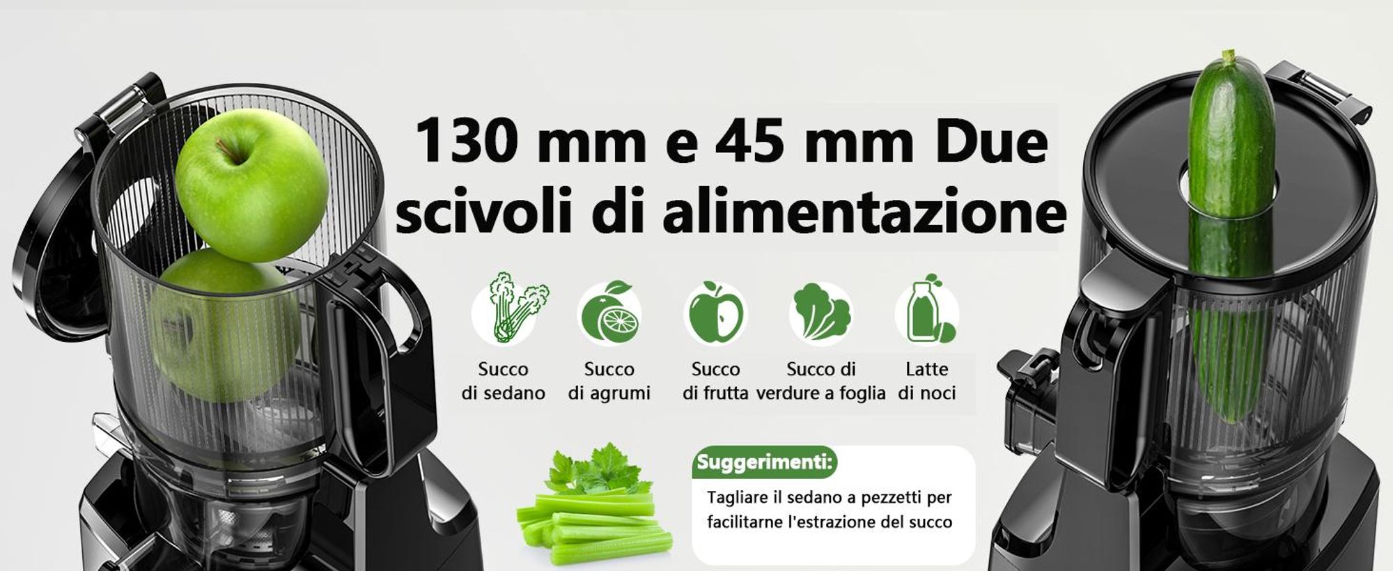 Estrattore di succo lento LINKChef SJ-052-EU-BL, adatto per frutta e verdura, dotato di triplo sistema di filtrazione, facile da pulire - Nero