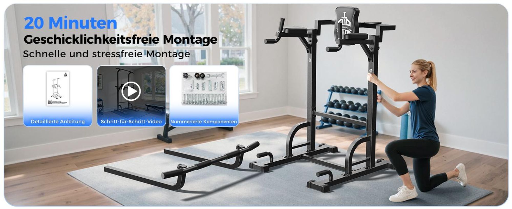 Sportsroyals Power Tower, Dip-Station, Klimmzugstange für das Krafttrainingsgerät im Heim-Fitnessstudio, 204 kg