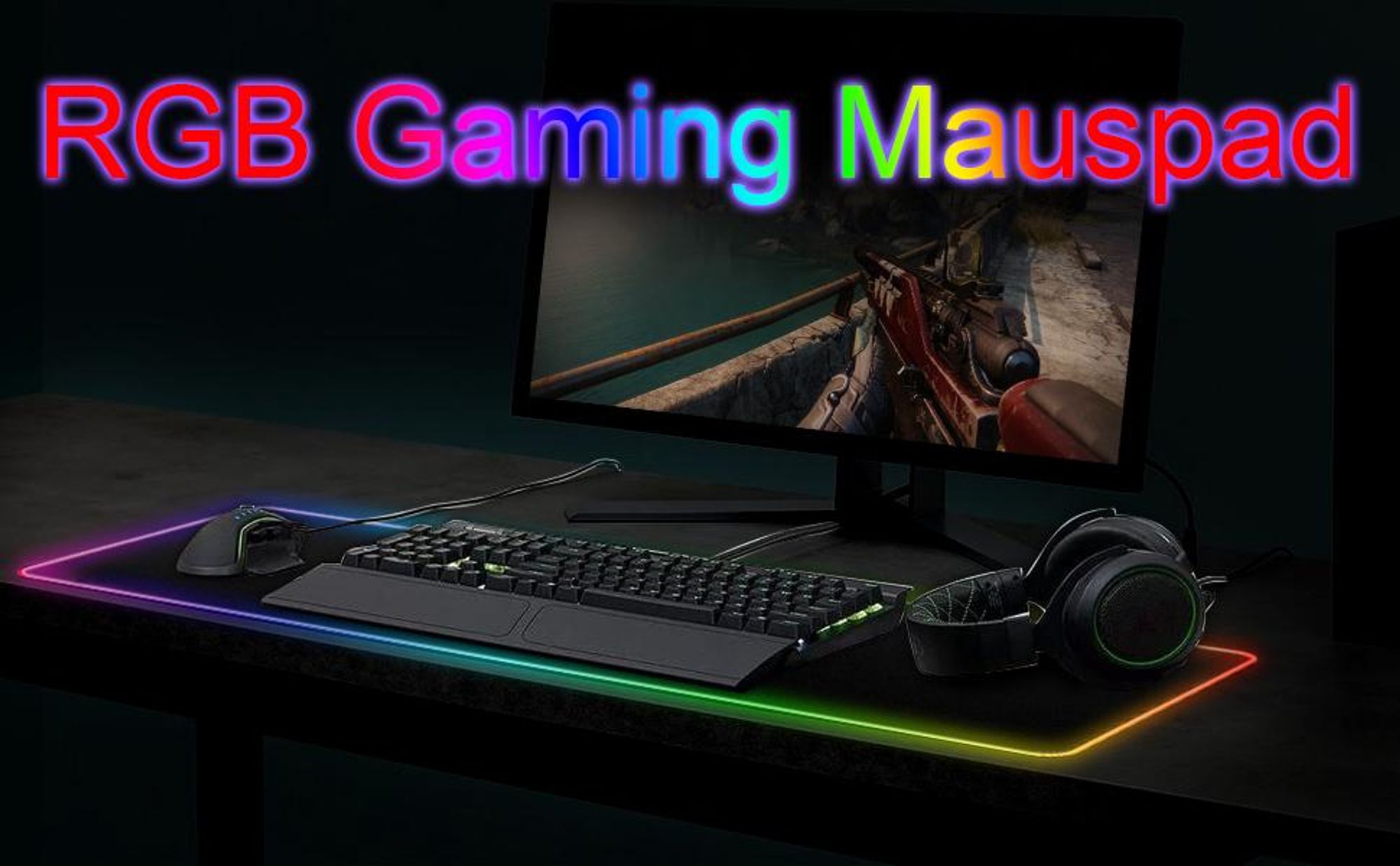 Gaming Mauspad, RGB Mousepad, 800x300mm Groß LED Schreibtischunterlage, LED Multi Color, 14 Beleuchtungs Modi