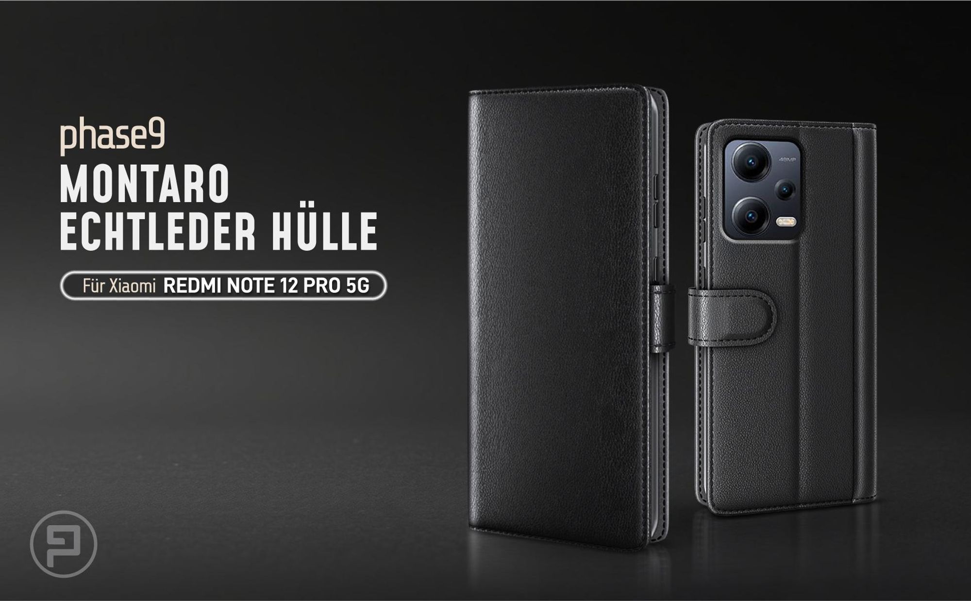 Schwarze Lederhülle für Xiaomi Redmi Note 12 Pro 5G mit Magnetschließe