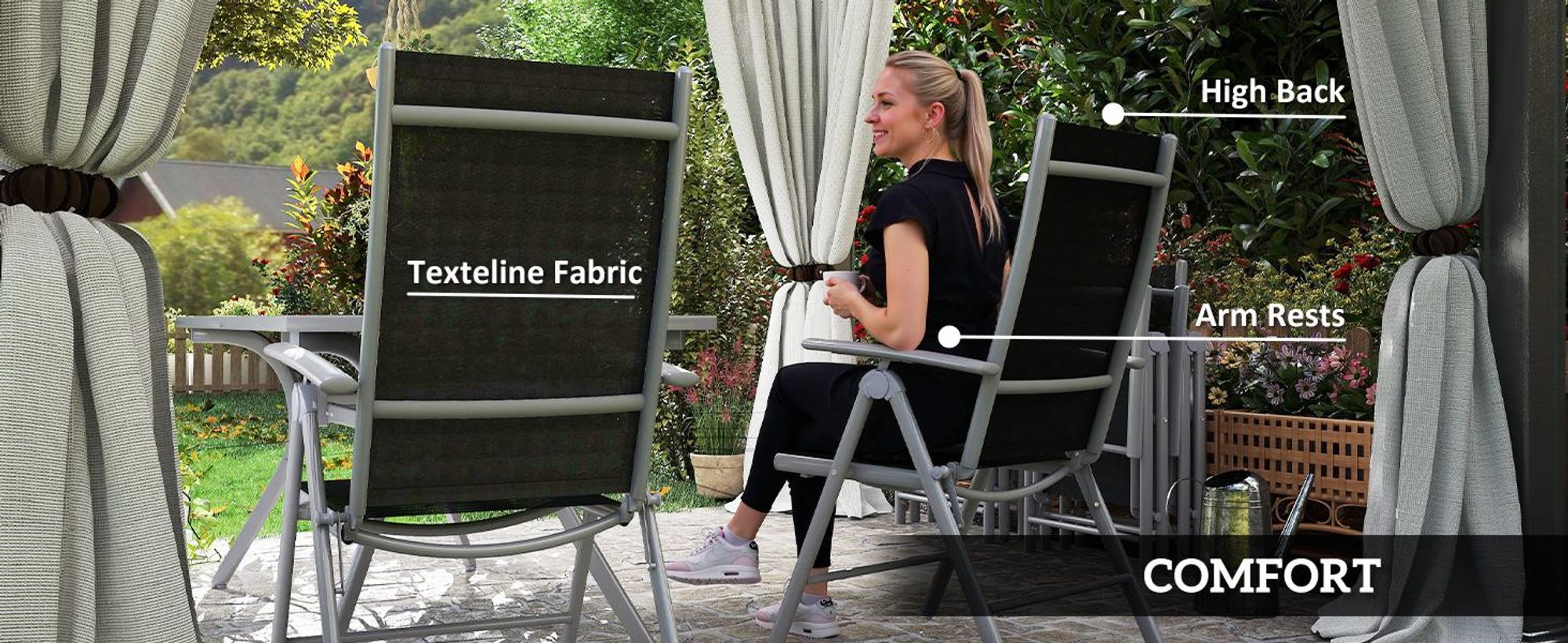 Zestaw mebli ogrodowych Outsunny - 7 elementów - aluminium - czarny - (stół) 160 l x 86 w x 72 h cm