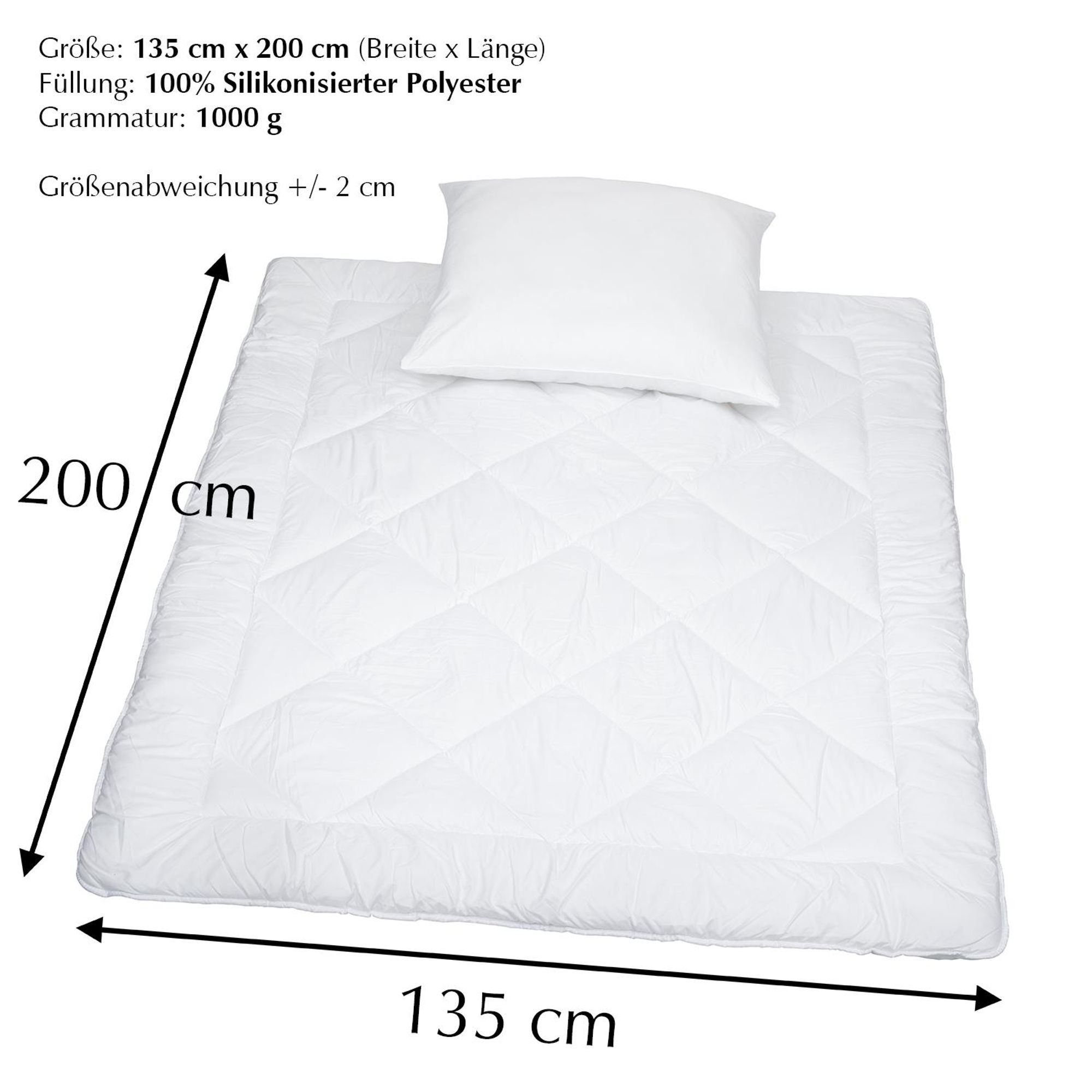 Bettdecke 135x200 + Kissen 80x80 – 4 Jahreszeiten Bettenset – Mikrofaser – Waschbar 95°C – Allergiker geeignet