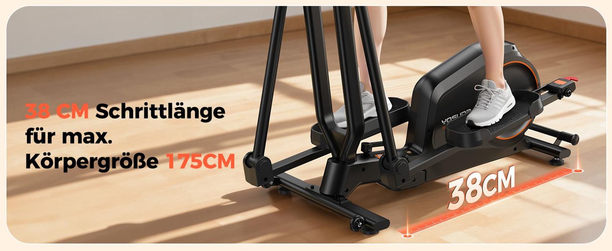 YOSUDA Klappbarer Crosstrainer für Zuhause, Crosstrainer mit 16 Widerstandsstufen, Ultraleiser für Cardio, LCD-Display & Transportrollen