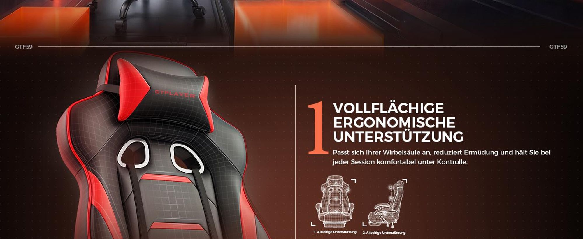 GTPLAYER Gaming Stuhl mit Fußstütze, Ergonomischer Bürostuhl 150kg, Gaming Sessel mit Lendenwirbelstütze Kopfstütze, Höhenverstellbarer Computerstuhl