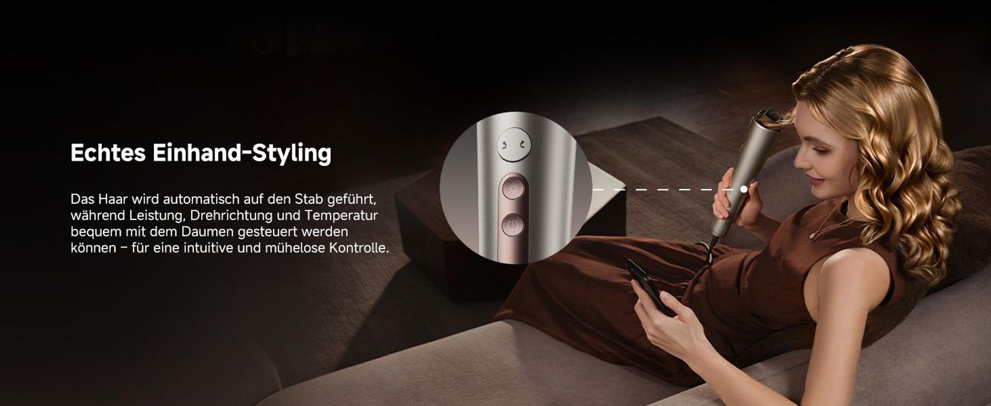 DREAME Air-Auto One-Touch Lockenstab,MCH-Heizsystem,360°-Lockenfunktion,LED,NTC-Temperaturregelung,3 Heizstufen,Verwicklungsschutz,2,8m Länge,Gold