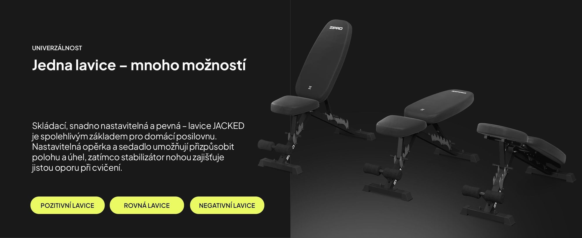 Zipro Profi skládací lavice na činky Jacked – nastavitelná šikmá lavice a negativní lavice (7+3 stupně) Extra silné polstrování Odolná tréninková lavice pro domácí použití