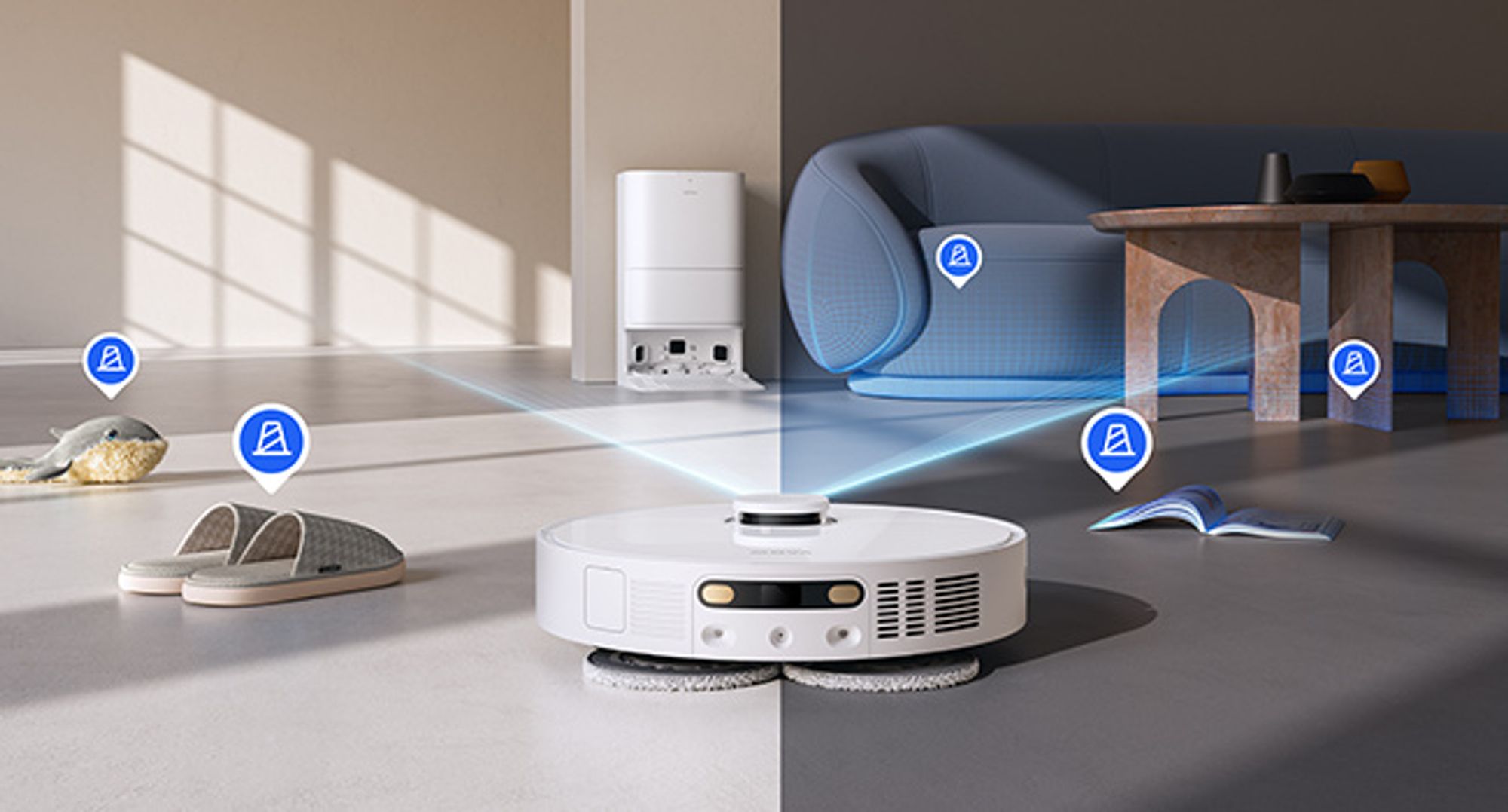 MOVA E30 Ultra Roboter-Staubsauger und Wischmopp, Automatische Entleerung und Selbstreinigung des Wischers,7000 Pa Saugleistung,10 mm Wischerlift