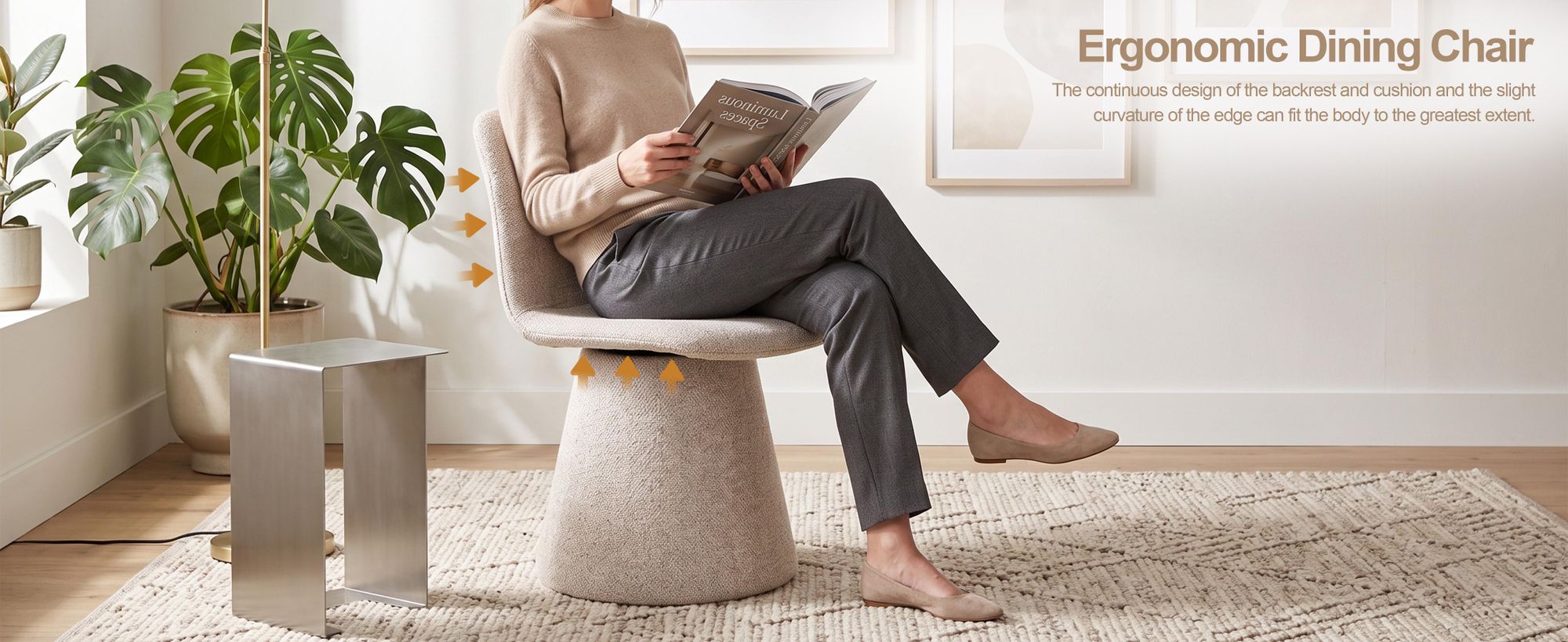 Duhome sedia da pranzo in tessuto bouclé Poltrona imbottita Poltrona imbottita con schienale Sedia girevole per sala da pranzo Soggiorno Camera da letto, Beige