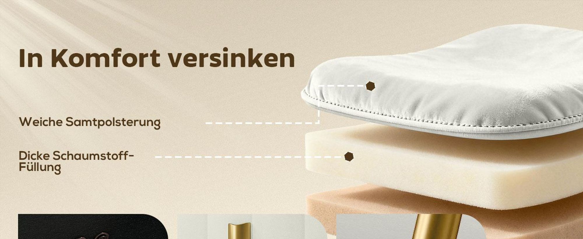 HOMCOM Sitzbank mit Stauraum Polsterbank mit Samtoptik, Metallbeine, Cremeweiß