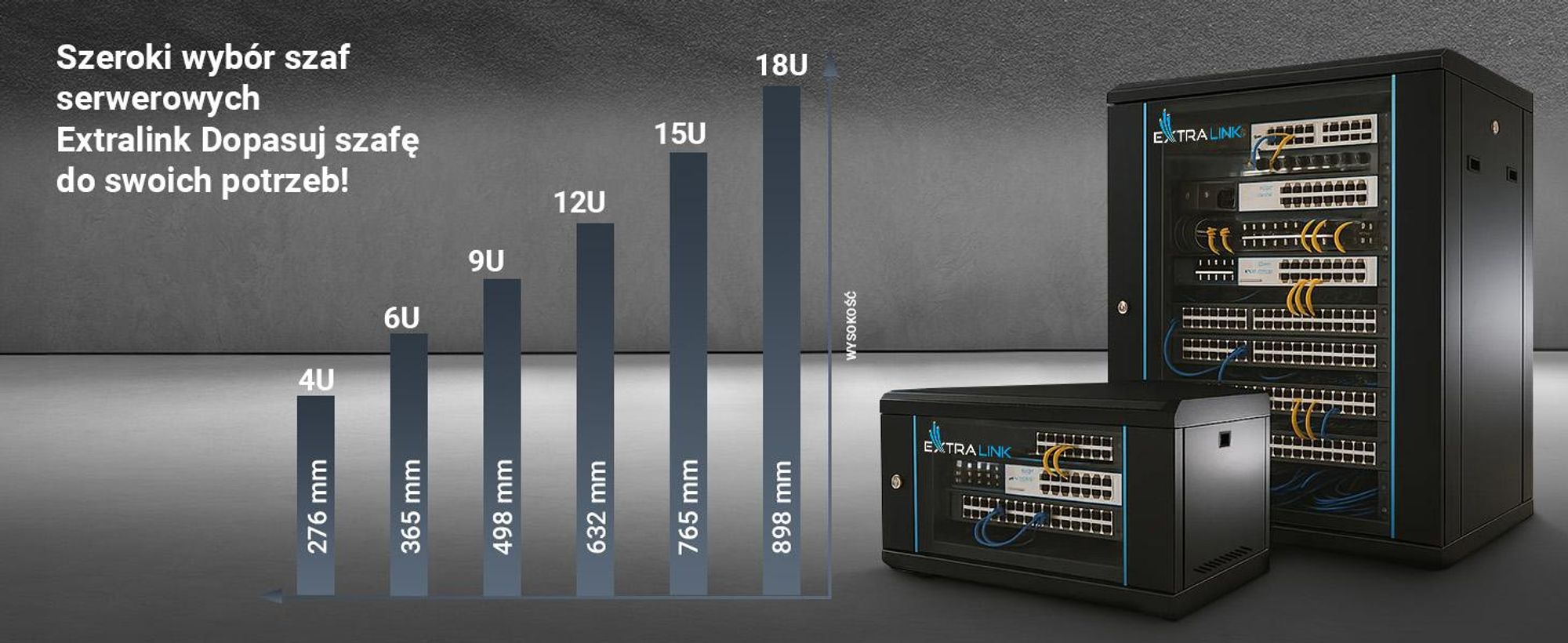 Extralink 19" 12U 530x400 szafa rack wisząca czarna