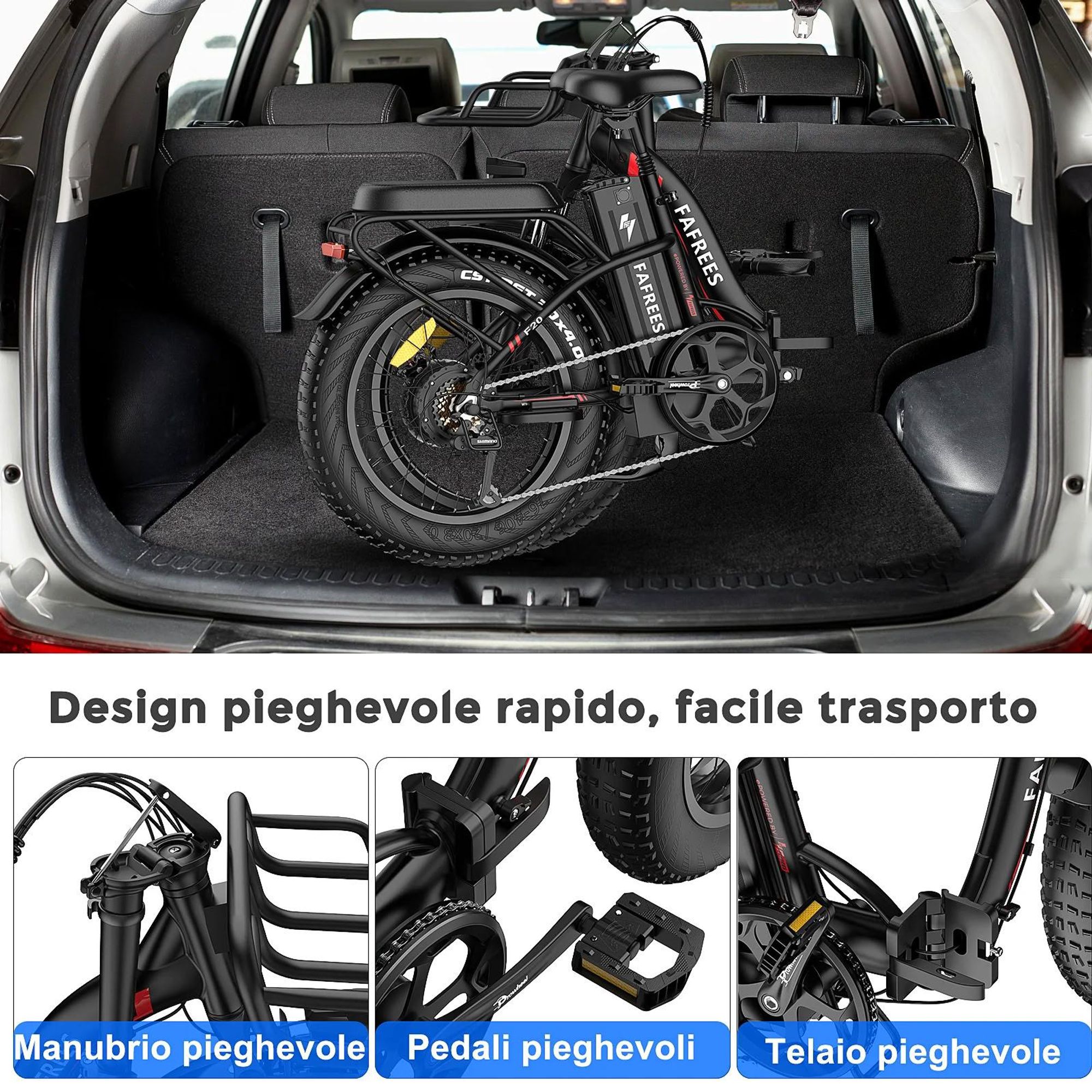 Electric Bike FAFREES F20 Max - Batteria 48V30AH Pneumatico 20" Freno a disco meccanico - Nero