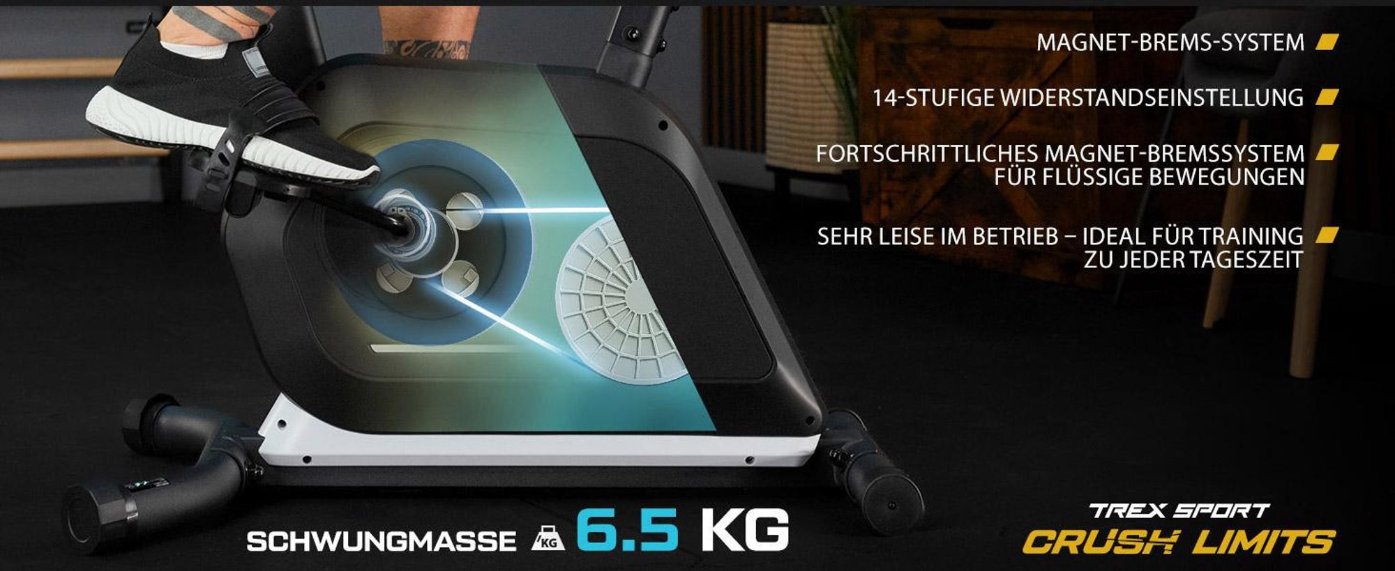 TREX SPORT Heimtrainer Fahrrad TX-500MB IRON | Fitnessbike, 14 Widerstandsstufen, LCD-Display, Pulssensoren | leise, ergonomisch, bis 125kg | Schwarz