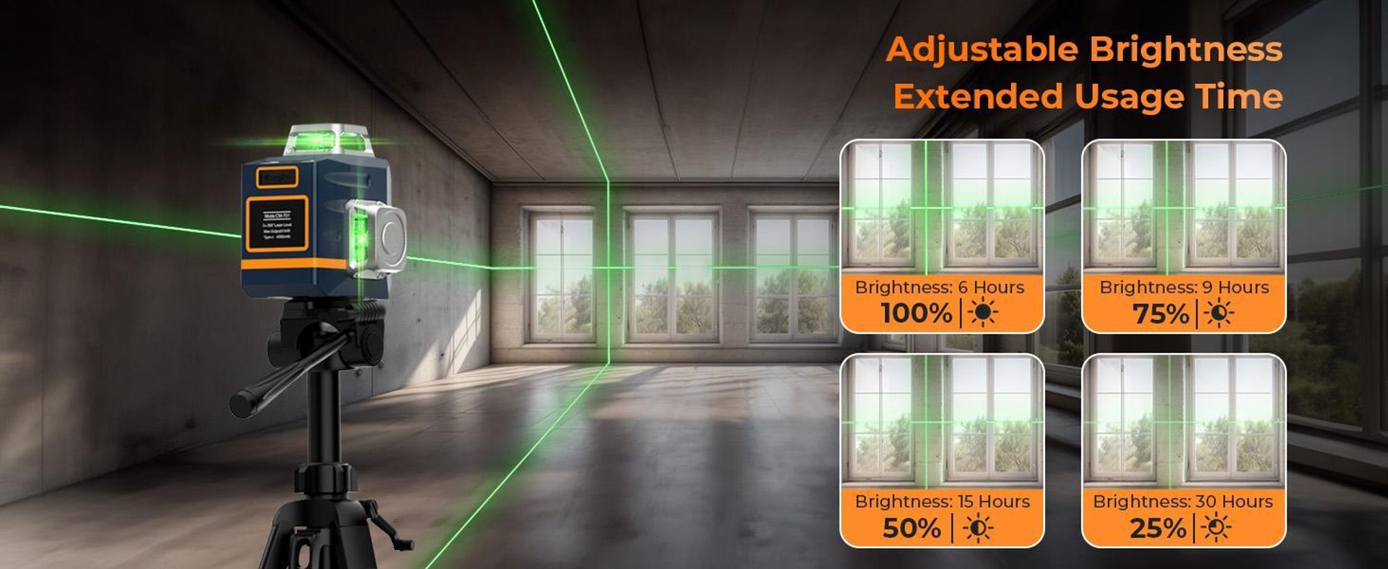 CIGMAN CM-701T 3D Kreuzlinienlaser mit Stativ, Fernbedienung, 3x360° Grünlaser
