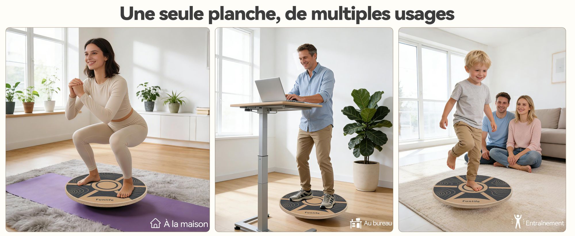 FunLife Balance Board rond en bois de bouleau TERRA – Appareil d'entraînement à l'équilibre pour un travail du tronc et un équilibre à 360°, antidérapant et durable, Core Disc jusqu'à 100 kg
