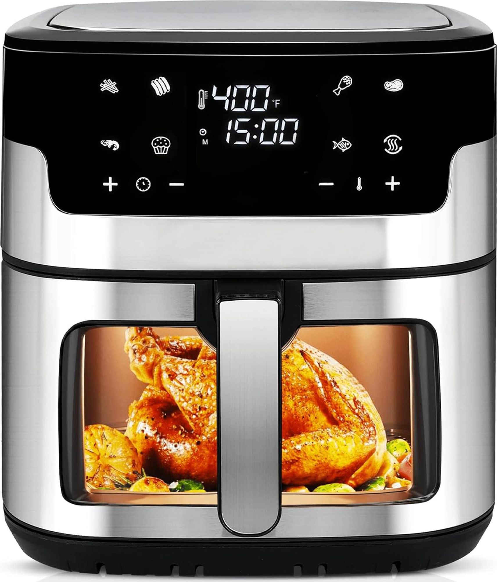 KRAFT&DELE | Frytownica na gorące powietrze, 8L, 80-200C, Airfryer, z oknem podglądu, Wbudowane oświetlenie, Frytownica na gorące powietrze, Mała niskotłuszczowa, Mniej oleju do gotowania