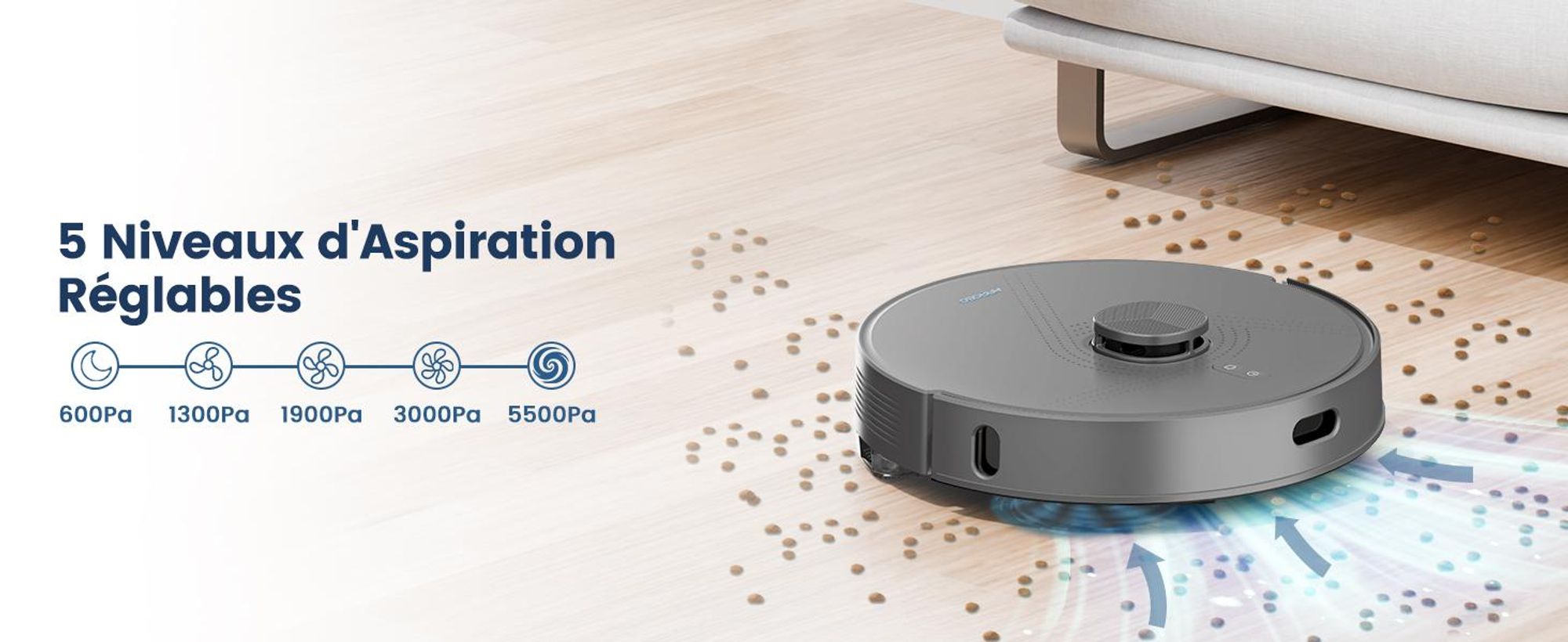 Robot aspirateur AIRROBO L50+ avec fonctions d'aspiration et de lavage, puissance d'aspiration de 10 000 Pa, autonomie de 240 minutes