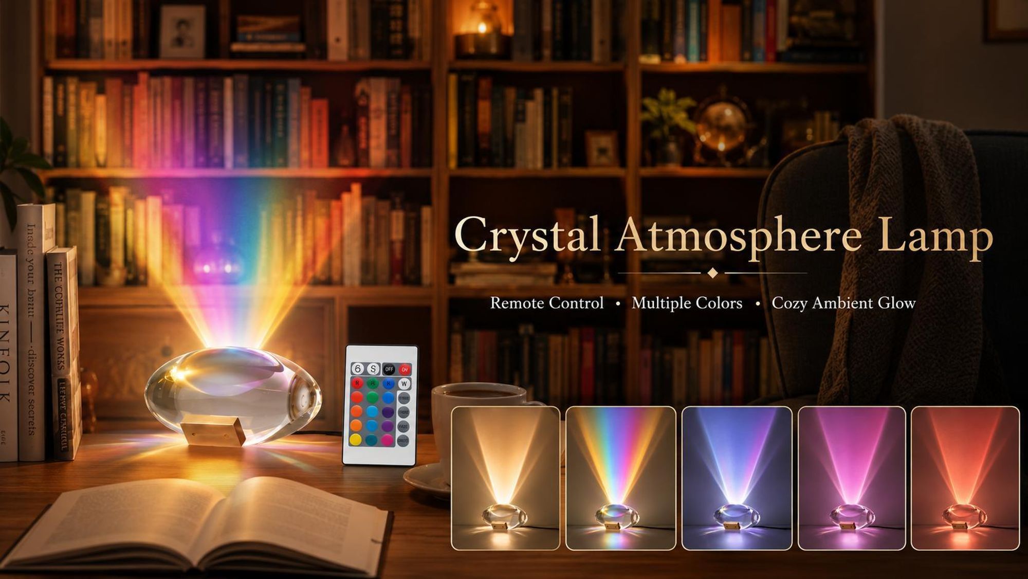 RGB Kristalllampe mit 16 Farben, LED Tischlampe Nachtlicht mit Fernbedienung 5 Helligkeiten Dimmbar Atmosphärenlicht für Schlafzimmer Wohnzimmer Party