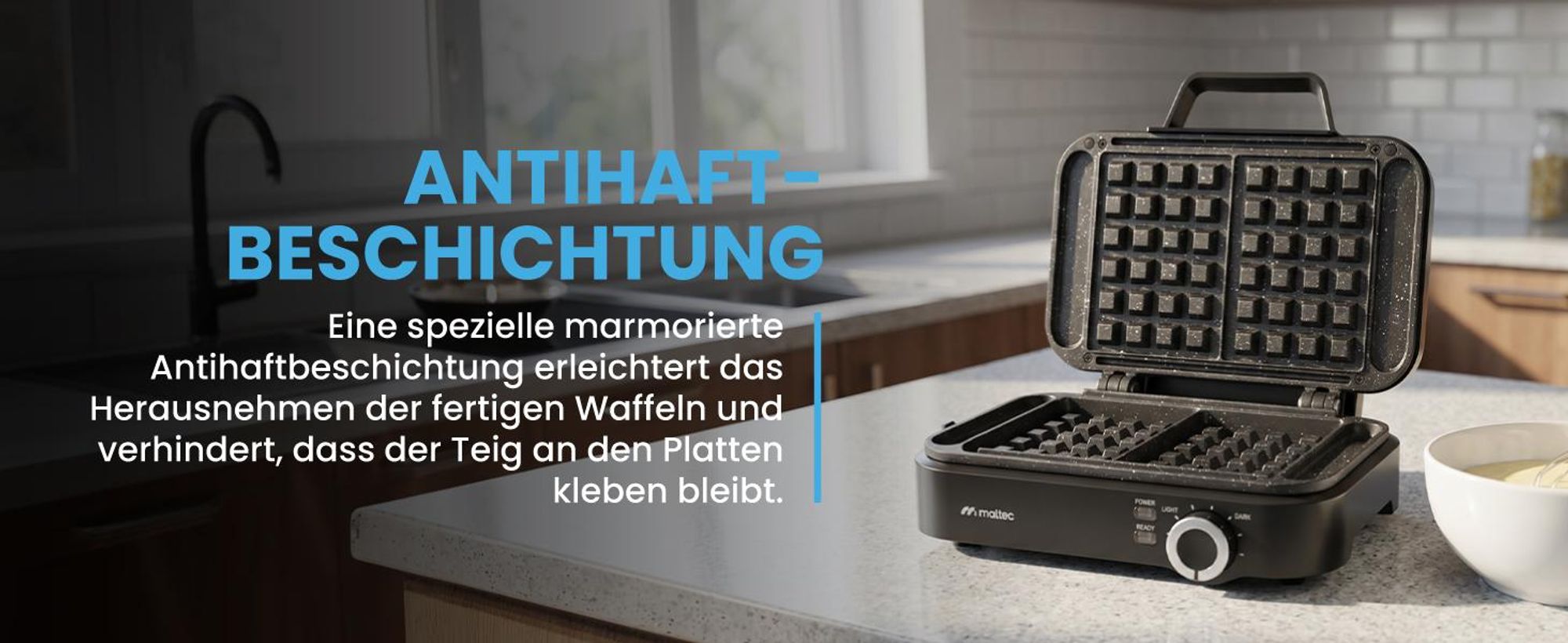 Waffeleisen knusprig Doppelt Belgische Waffeln Antihaft Sperre mit Temperaturregelung Schwarz