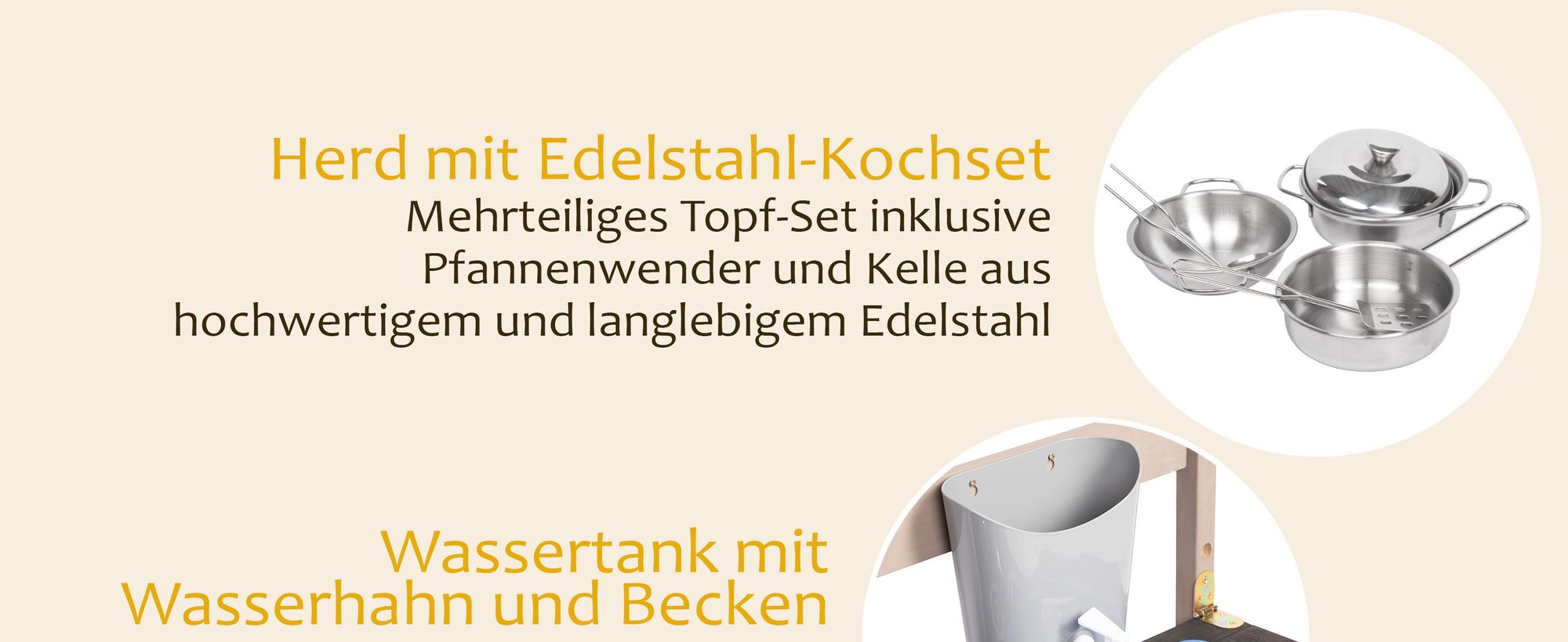 ONVAYA® Hänge-Matschküche ǀ Braun ǀ für Outdoor und Indoor ǀ wetterfest ǀ faltbar ǀ mit Edelstahl-Kochset ǀ Matschküche für den Garten