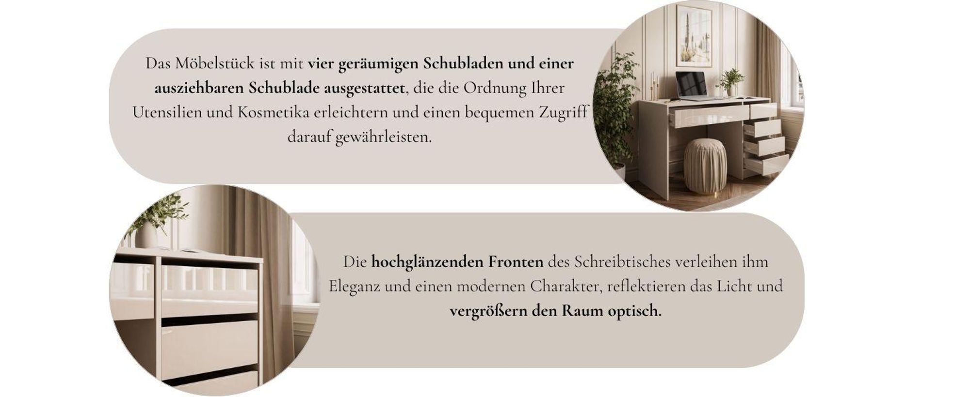 Schreibtisch MADA GLOSS Kaschmir Hochglanz mit Schubladen