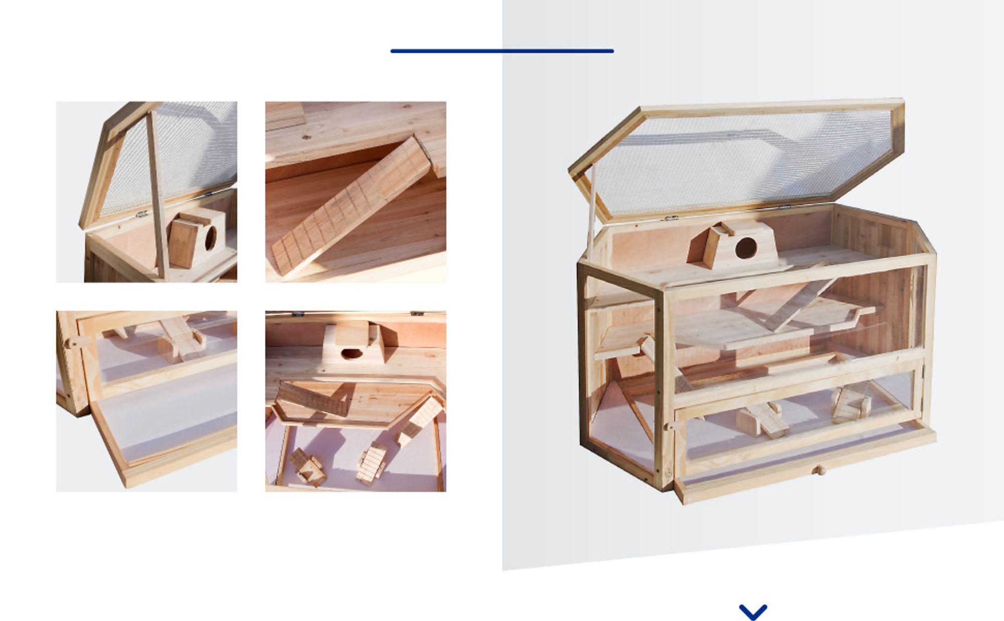 Wiltec XXL 3 Etagen Nagerkäfig, 6-eckig, 1150 x 600 x 580 mm, aus Holz, mit klappbarem Deckel & Sichtfenster, Kleintierhaus Mäusekäfig Hamsterkäfig