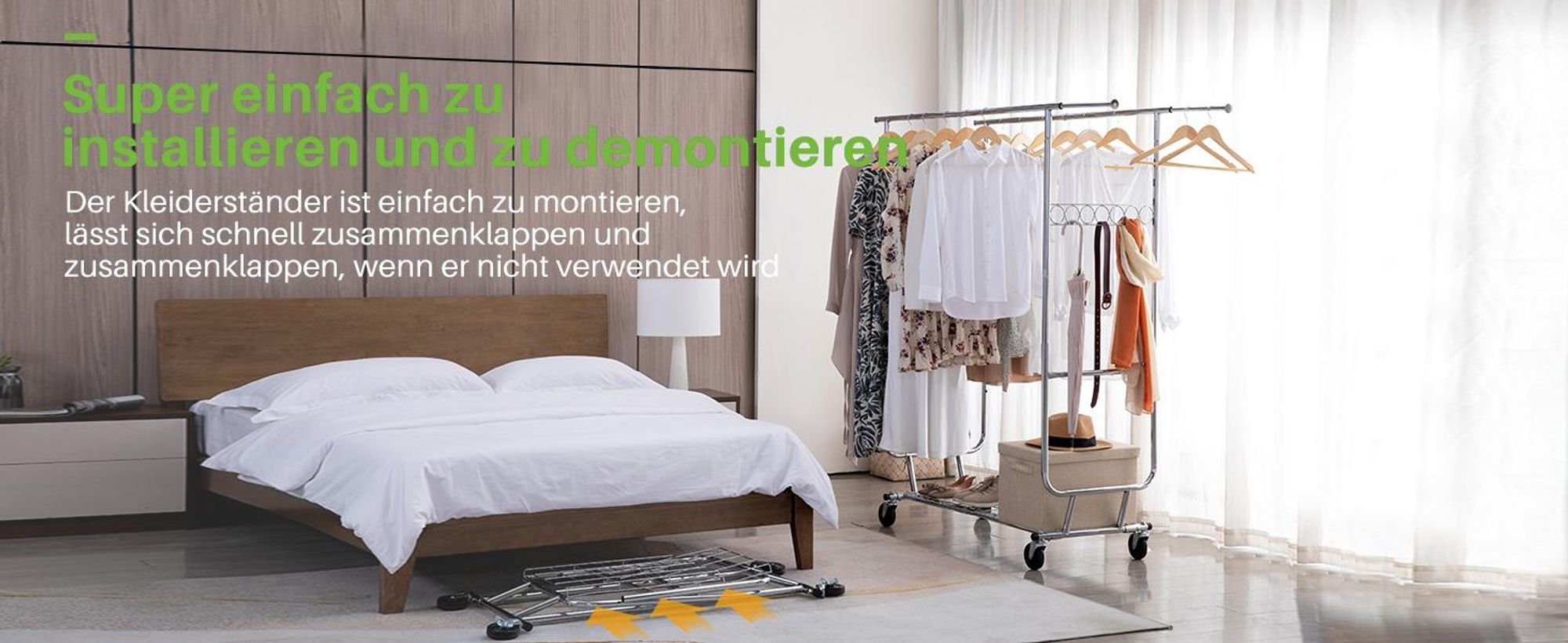 HOKEEPER Profi Doppelter Kleiderständer, bis 272 kg belastbar, Schwerlast Kleiderstange auf rollen, Industrie-Design, Garderobenständer