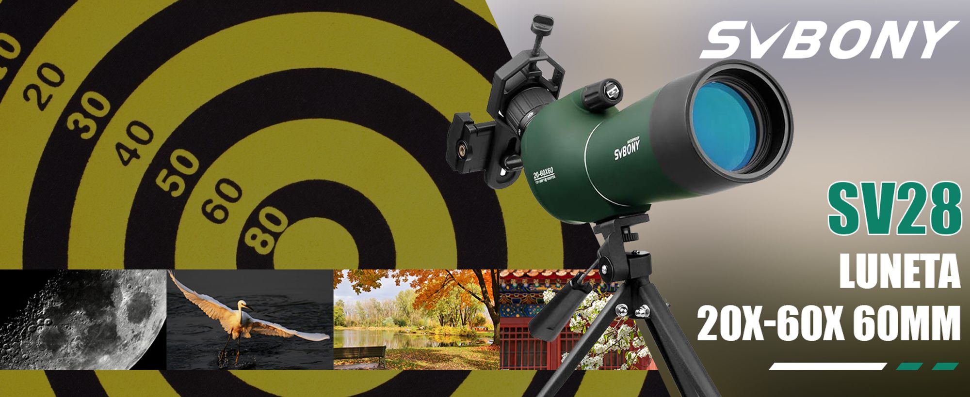 Svbony SV28 Spektiv 20-60x60mm BAK4 Prisma Monokular mit Stativ Handy Adapter für Sportschützen Vogelbeobachtung