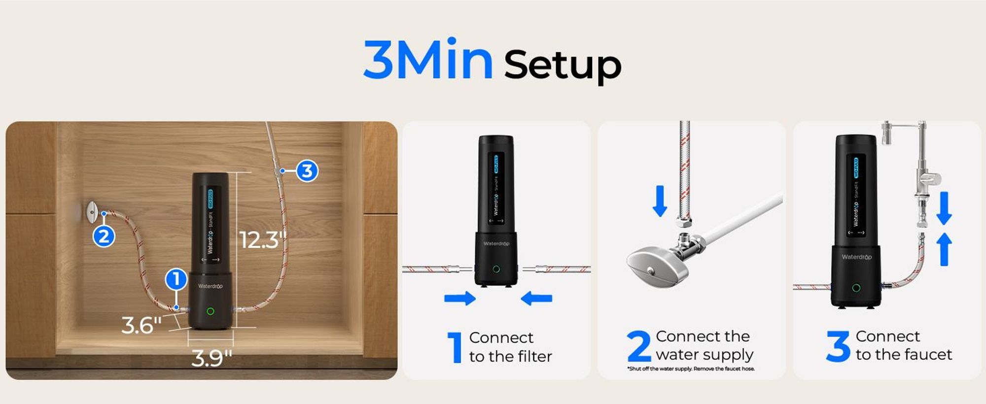 Waterdrop UL12A Untertisch Wasserfilter System, Kein Bohren Erforderlich, Einfache Installation, NSF/ANSI 42 , 11000 Gallonen