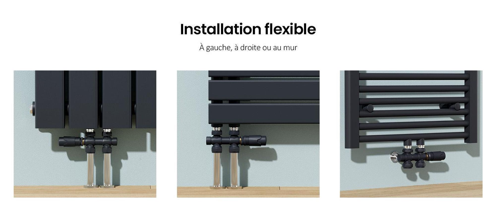 S'AFIELINA Garniture de raccordement de radiateur Multiblock Set Radiateur 15mm/16mm, anthracite, laiton,G 1/2" filetage,Pour montage en angle et forme de passage