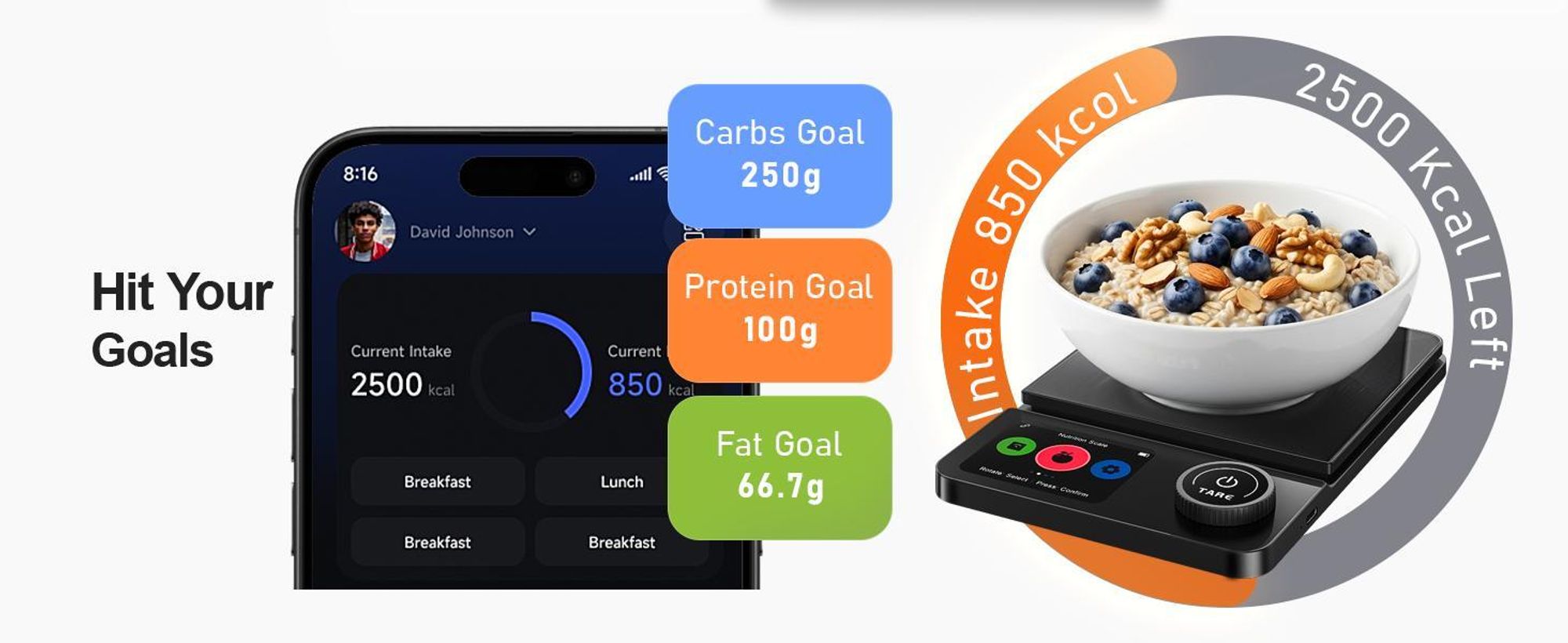 Küchenwaage Digitale ProfiFein waage Kitchen Scale mit LCD Display,Bluetooth App,optionaler Nährwertanalyse,Tara-Funktion Zahnrad-Taste.