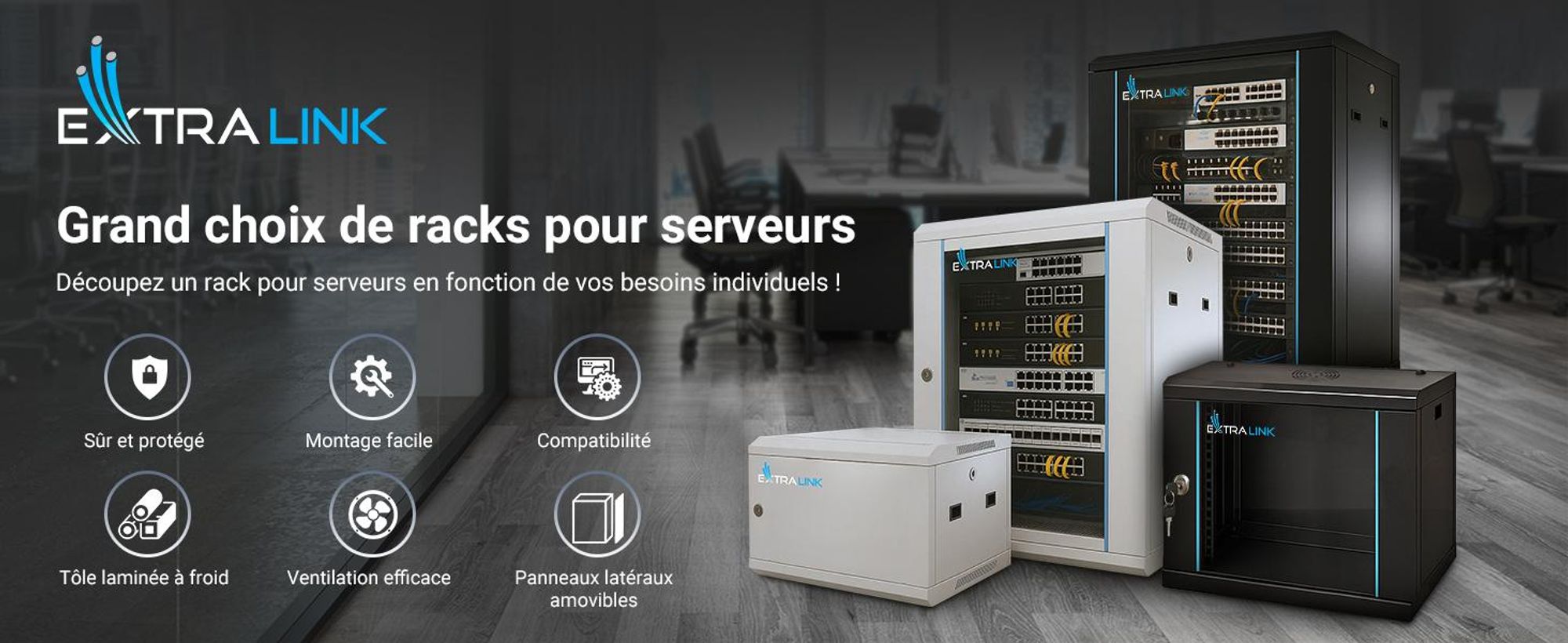 Extralink Armoire Réseau 19" 12U 530x400 mm Murale + Étagère Serveur Rack
