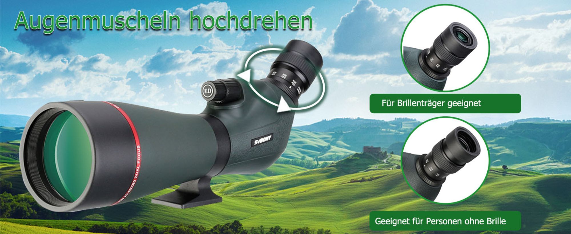 Svbony SV406P ED Spektiv 20-60x80, Doppelter Fokus Spektive, Austauschbares Astronomie-Okular, Wasserdichtes Bak4 Prisma Monokular Fernrohr