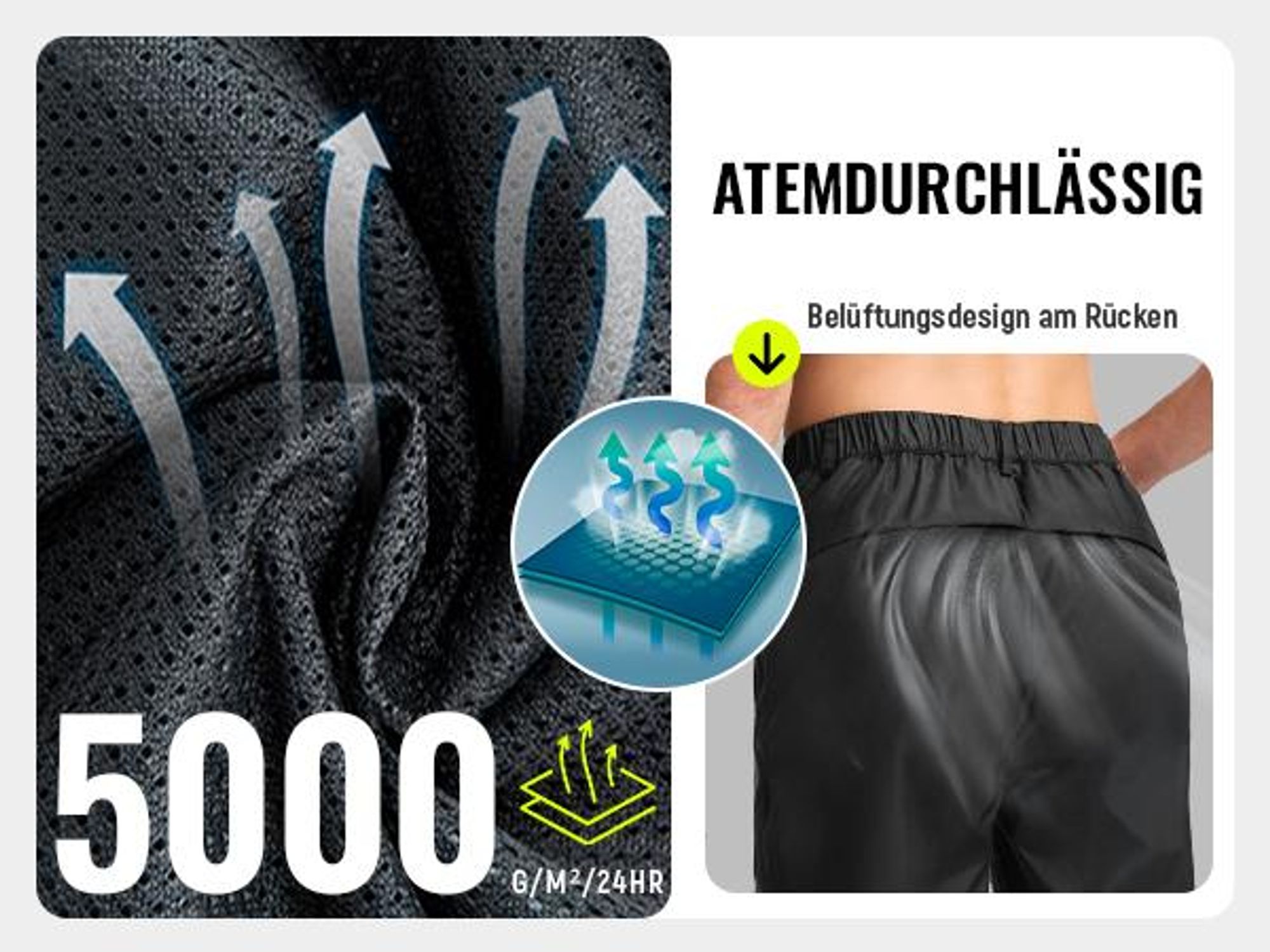 BUBW Herren Outdoor Regenhose Schwarz L, wasserdicht winddicht, leichte packbare Hose mit reflektierenden Streifen zum Wandern Radfahren Angeln