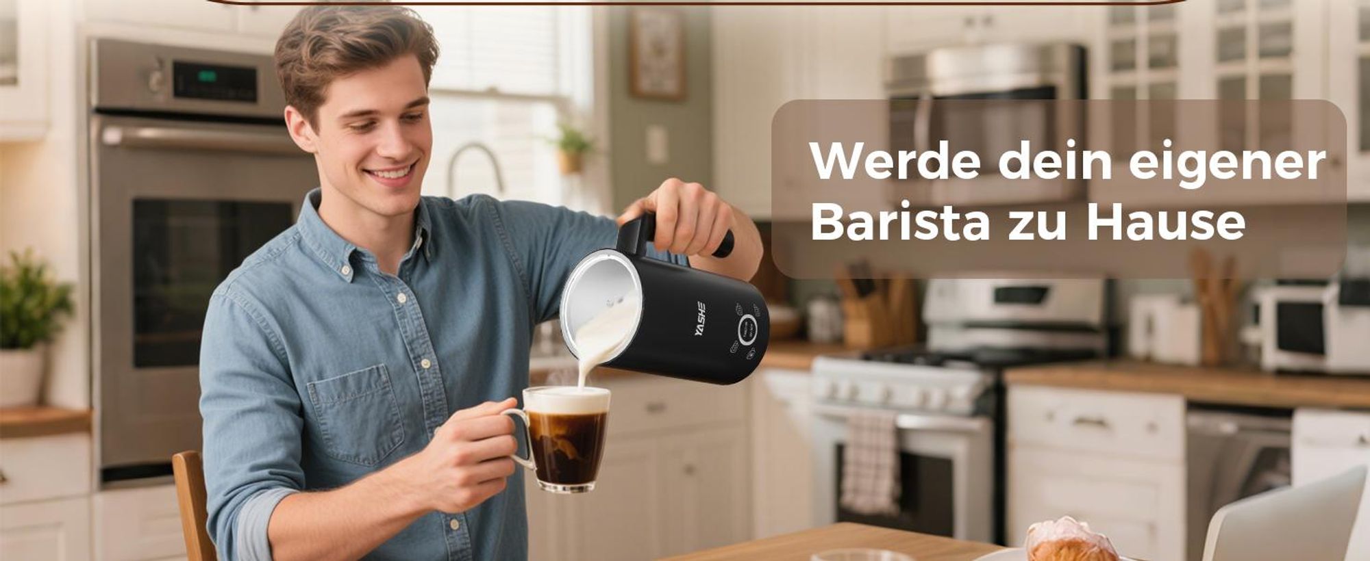 YASHE 4-IN-1 Edelstahl Milchaufschäumer, 10oz/300ml Milchschäumer für Perfekte L