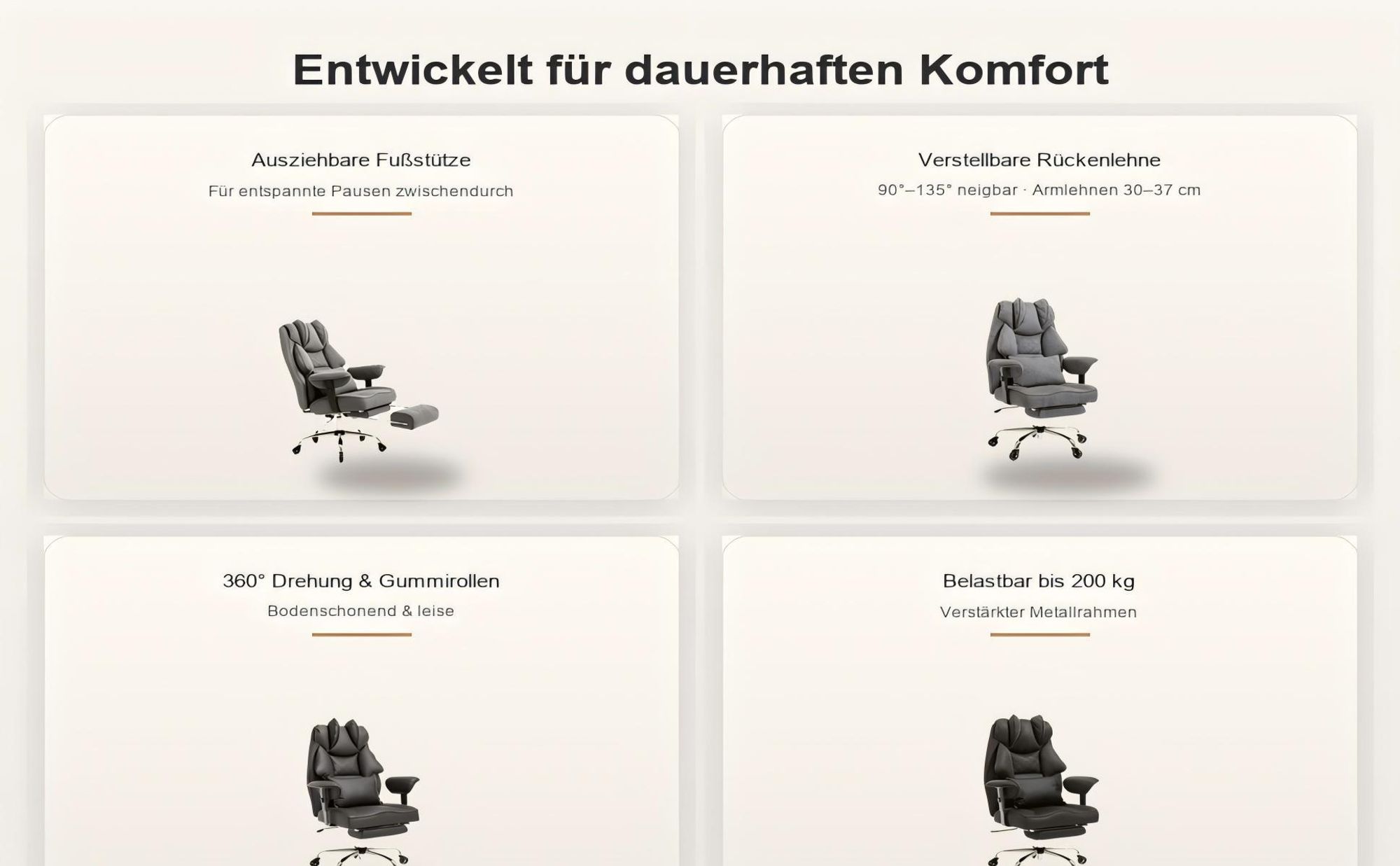 HAPPYHOME XXL Ergonomischer Bürostuhl bis 200 kg belastbar, Gaming stuhl mit Fußstütze und Lendenkissen, extra breiter Schreibtischstuhl
