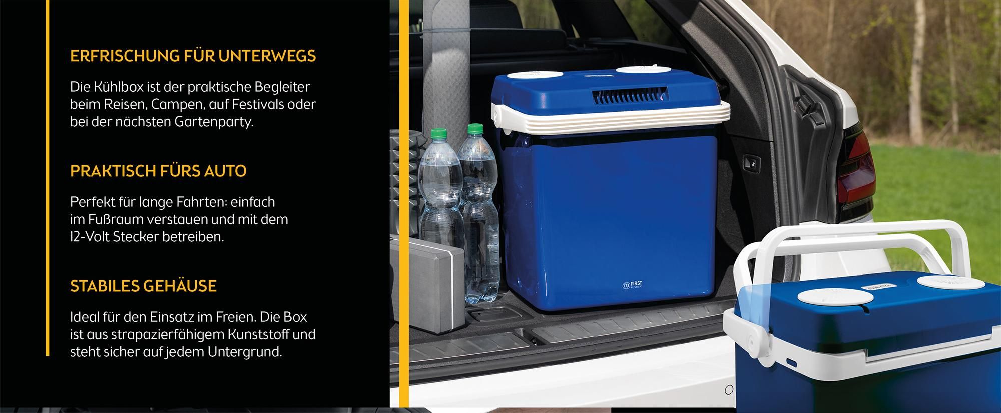 TZS First Austria - Kühlbox 32L elektrisch 12V 230V Anschluss für Auto & Steckdose - Thermoelektrisch - Blau
