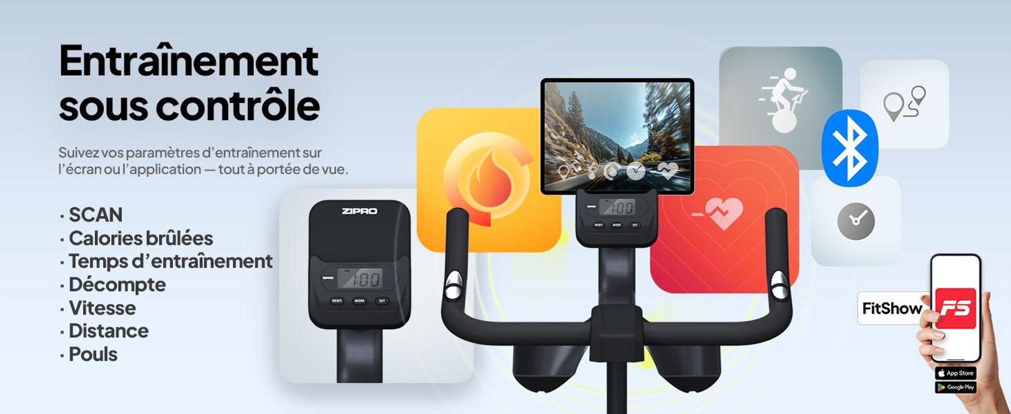 ZIPRO Vélo d'appartement Modo Application Bluetooth Vélo d'intérieur Vélo de fitness Vélo d'appartement Vélo de silencieux Entraînement cardio Seniors 110 kg Vélo d'entraînement Kinomap