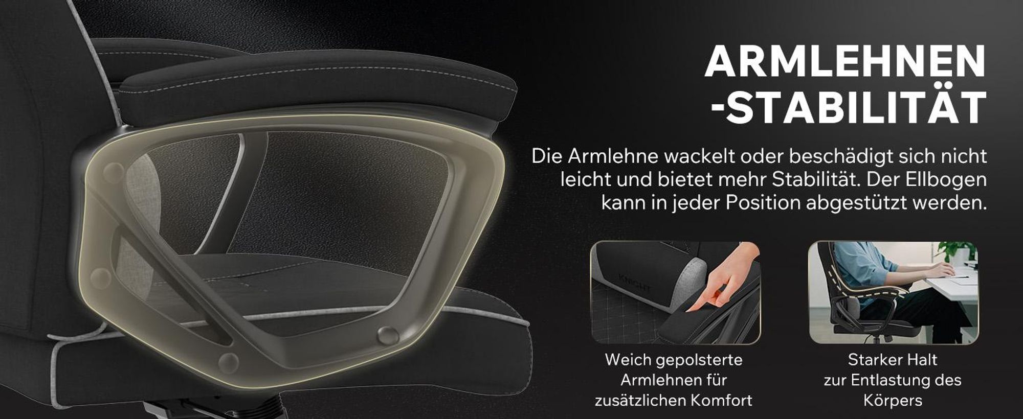 SENSE7 Knight Gaming Stuhl aus Stoff Schwarz-Grau - Ergonomischer Bürostuhl Schreibtischstuhl Stoff Computerstuhl Gamer Racing Stuhl 120 kg stuhl